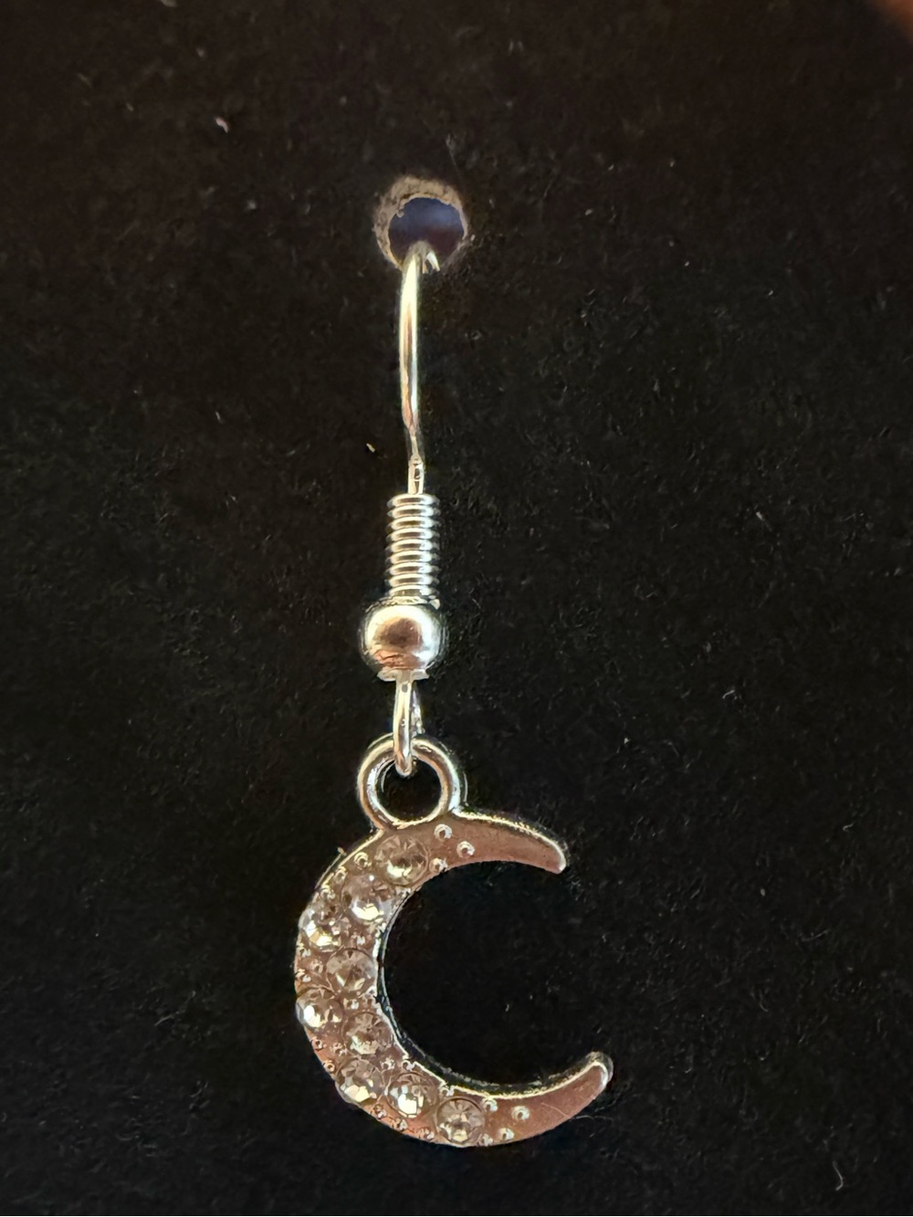 🎇Multi🎇Silver Crescent Moon Dangle Earring with Rhinestones (3/$15)
